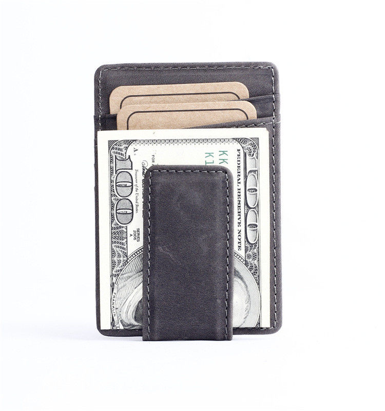 WALLET Leather Money Clip Wallet - Dark Brown